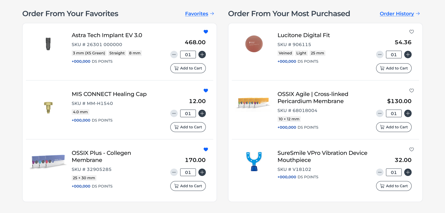 Screenshot of the Dentsply Sirona Quick Shop Feature