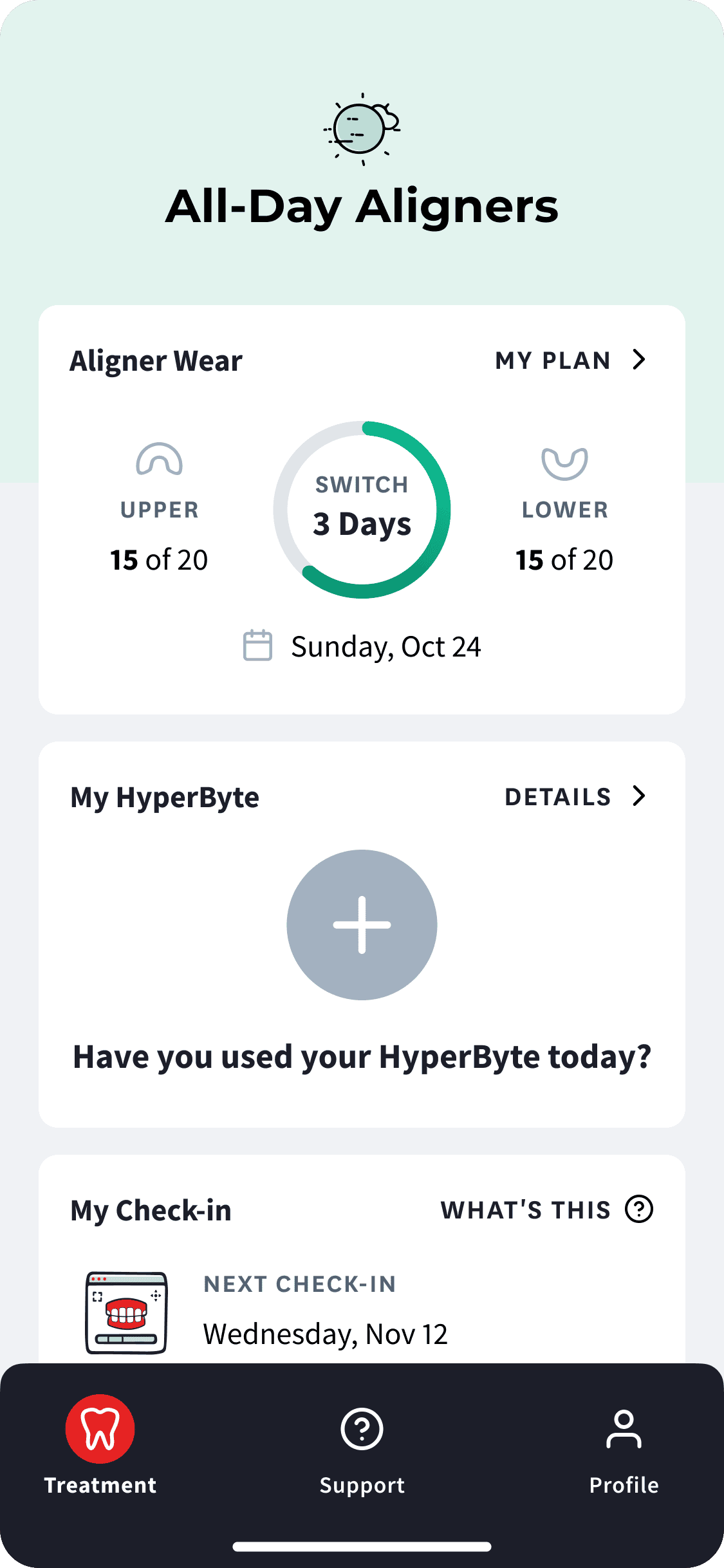 Screenshot of the My byte mobile app