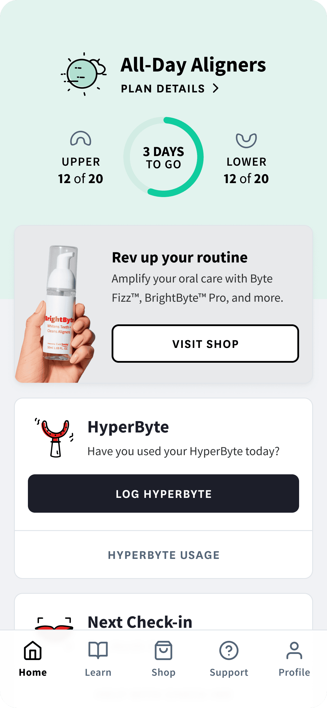Screenshot of the My byte mobile app