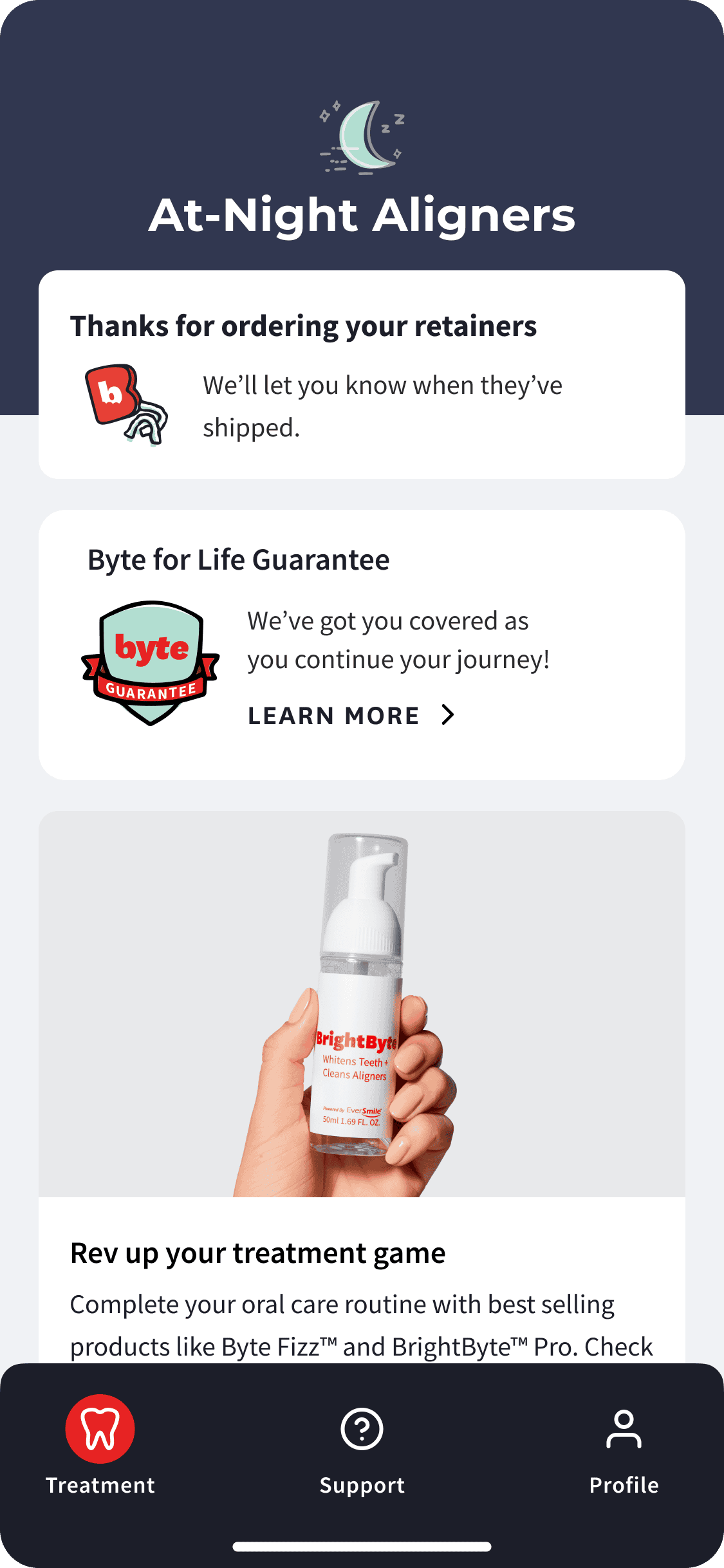 Screenshot of the My byte mobile app